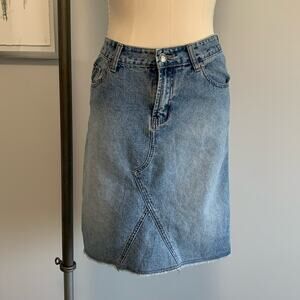Vintage 2000s Squeeze Denim Skirt Blue Jean Y2K Western Fall Medium Knee Length